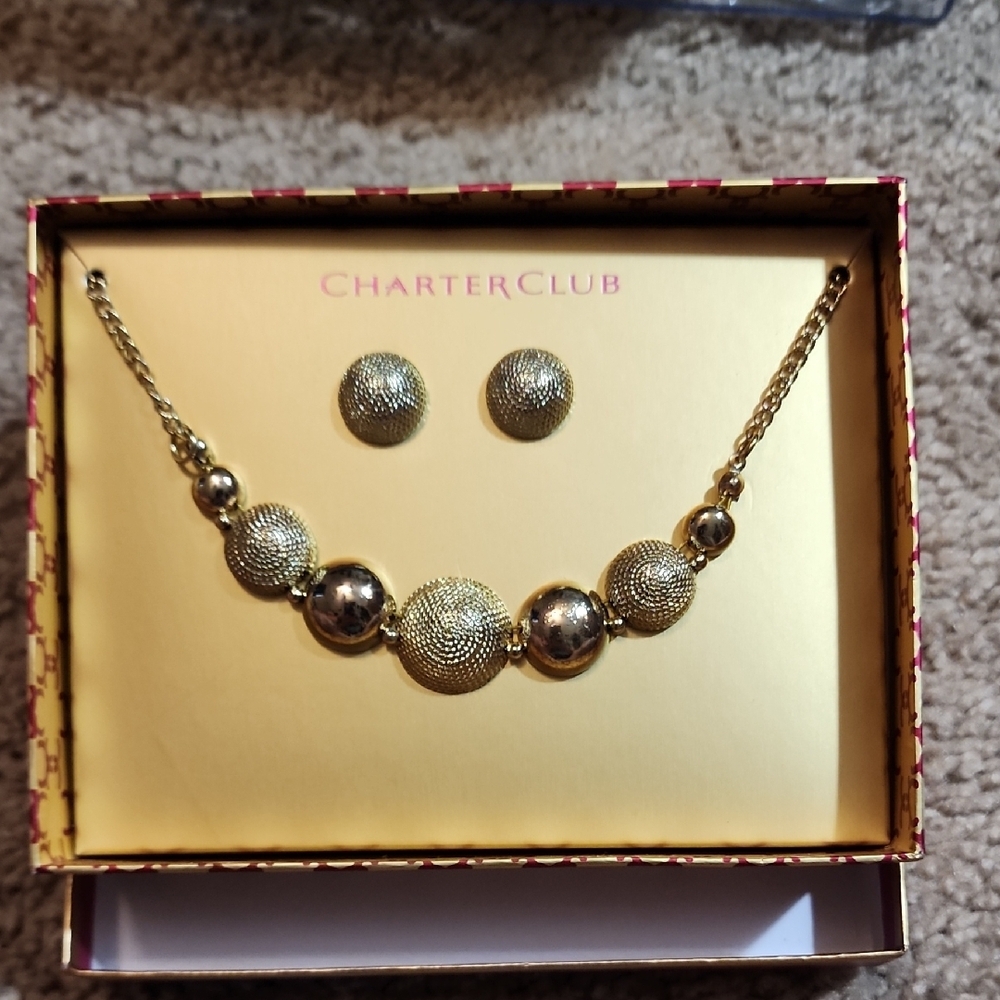 Charter Club Gold-Tone Beaded Necklace and Earring Set